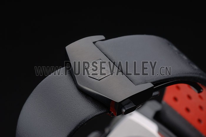 Tag Heuer Monaco Black-Red Perforated Leather Strap Black Dial 80309