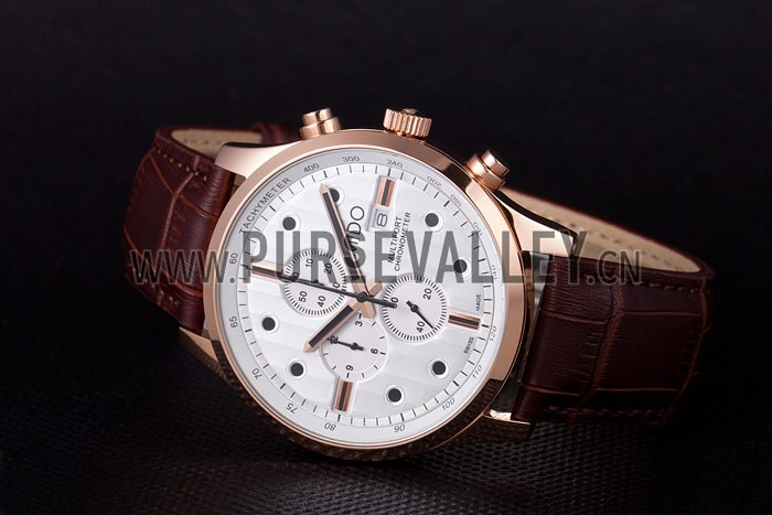 Mido Multifort Brown Croco Leather Strap White Dial 80287
