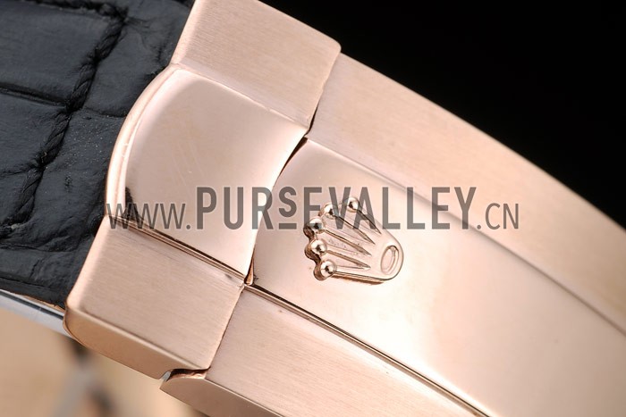 Rolex Daytona Rose Gold Case Black Dial Black Leather Strap