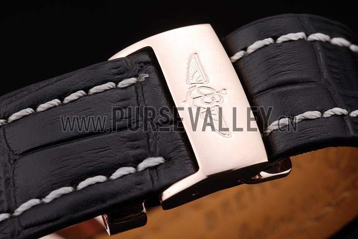 Breitling Transocean White Dial Black Leather Strap Rose Gold Bezel 98206