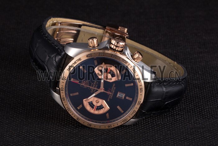 Tag Heuer Carrera Stainless Steel Case Black Dial Black Leather Strap
