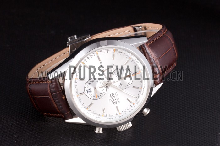 Tag Heuer SLR Brushed Stainless Steel Case Silver Dial Brown Leather Strap