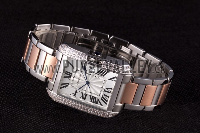 Cartier Tank Anglaise 36mm Silver Dial Diamonds Steel Case Two Tone Bracelet