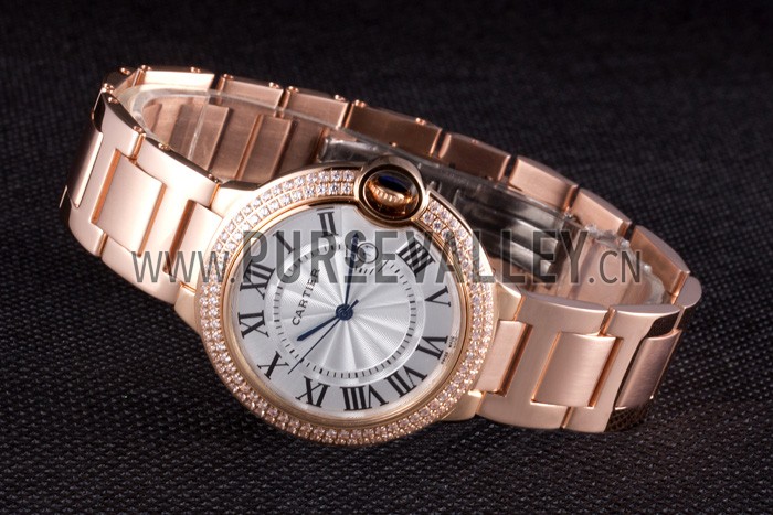 Cartier Ballon Bleu 42mm White Dial Diamonds Pink Gold Case And Bracelet
