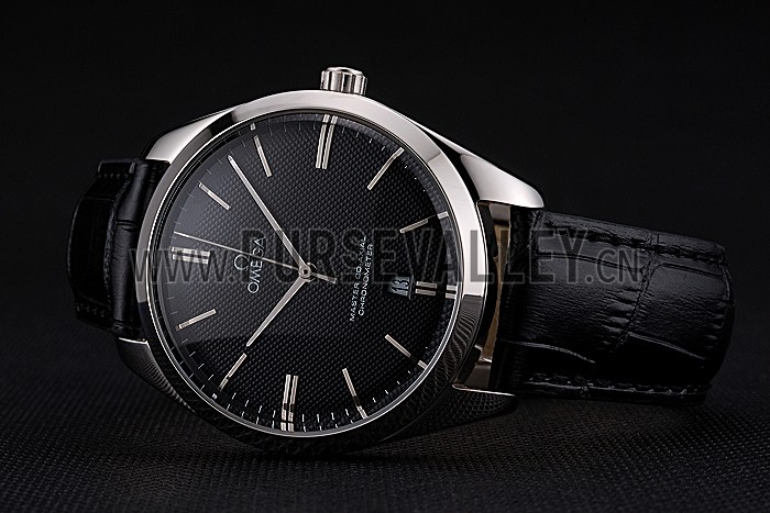 Omega Tresor Master Co-Axial Black Dial Stainless Steel Case Black Leather Strap