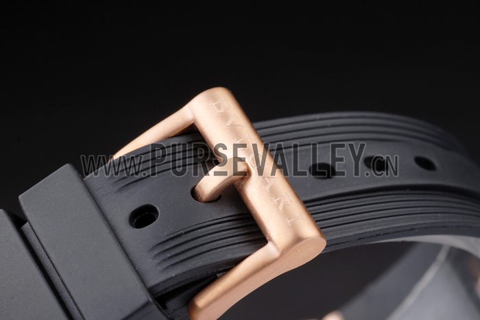 Bvlgari Diagono 40mm White Dial Gold Case With Diamonds Black Rubber Bracelet