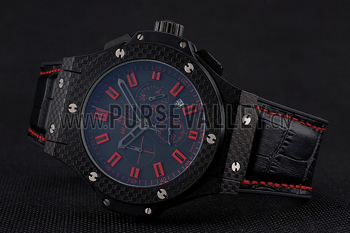 Hublot Big Bang Carbon Dial With Red Markings Carbon Case And Bezel Black Leather Strap 622775