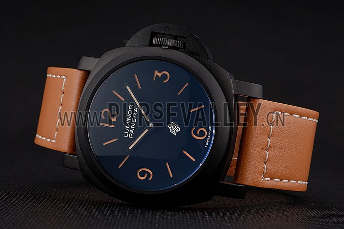 Panerai Luminor Ion Plated Stainless Steel Bezel Orange Leather Bracelet 622309