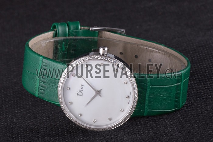 La D de Dior Green Leather Strap with White Dial 621507