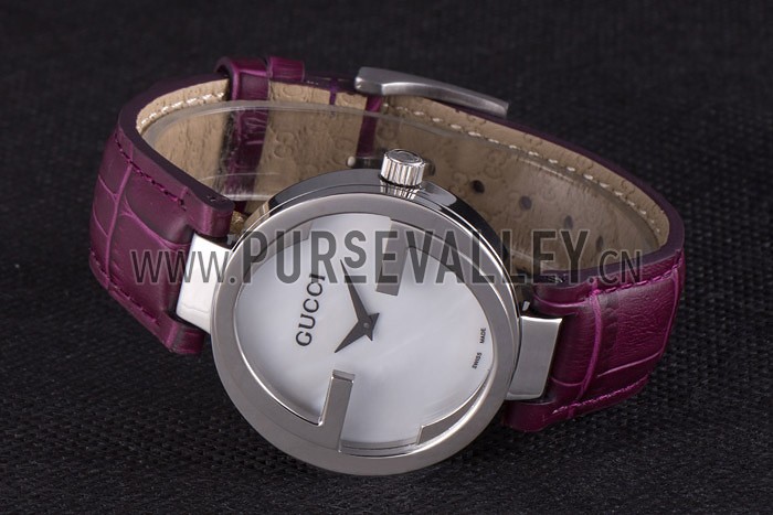 Gucci Interlocking Silver Bezel with Purple Leather Band 621516