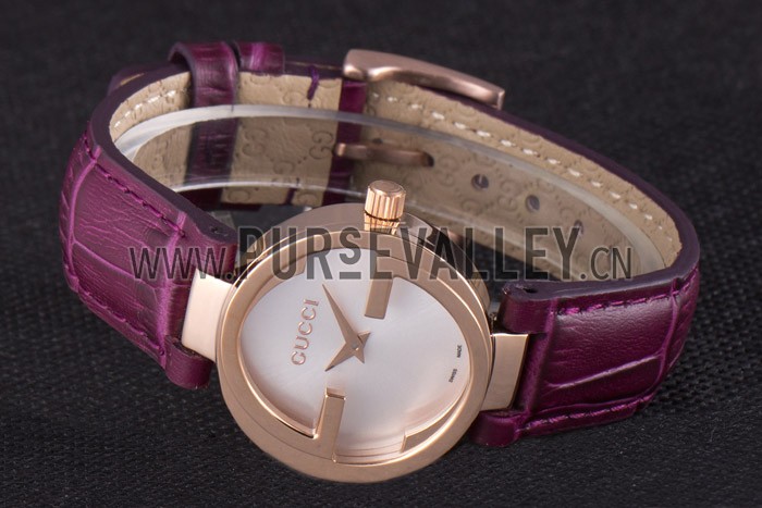 Gucci Interlocking Rose Gold Bezel with Purple Leather Band 621517