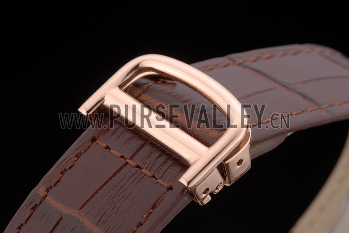 Cartier Tank Anglaise 36mm White Dial Gold Case Brown Leather Bracelet