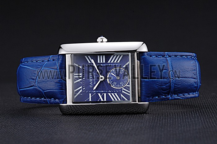 Cartier Tank MC Stainless Steel Case Blue Dial Blue Leather Strap 622178