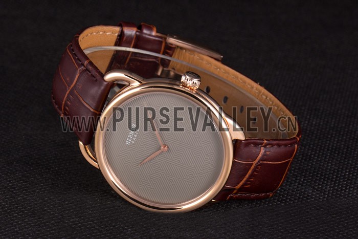 Hermes Classic Croco Leather Strap Silver Dial 801395