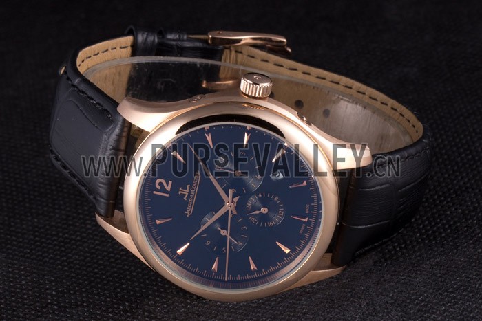 Jaeger Lecoultre Master Chronograph Gold Bezel Black Leather Band 621619