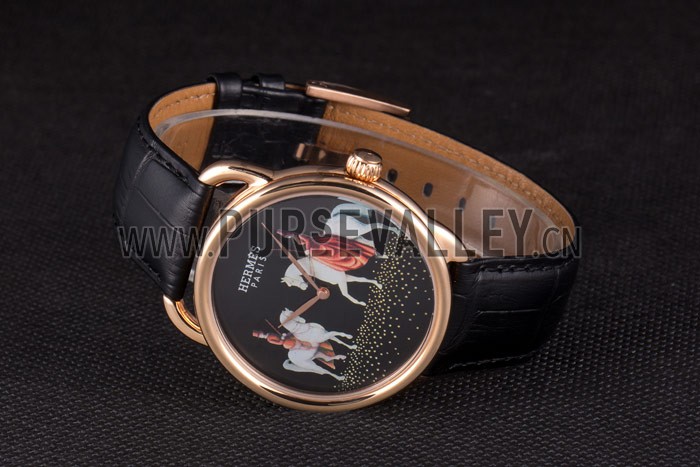 Hermes Classic Croco Leather Strap Black Dial 801397