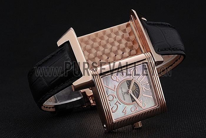 Jaeger le Coultre Reverso Squadro Lady Black Leather Strap Pearl Dial 41966