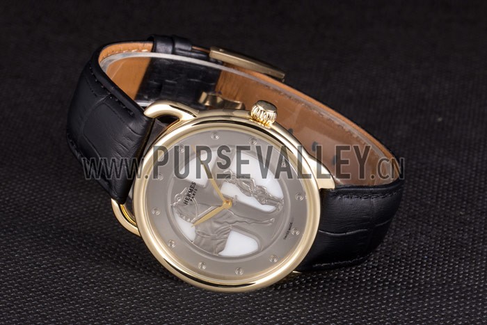 Hermes Classic Croco Leather Strap Silver Dial 801401