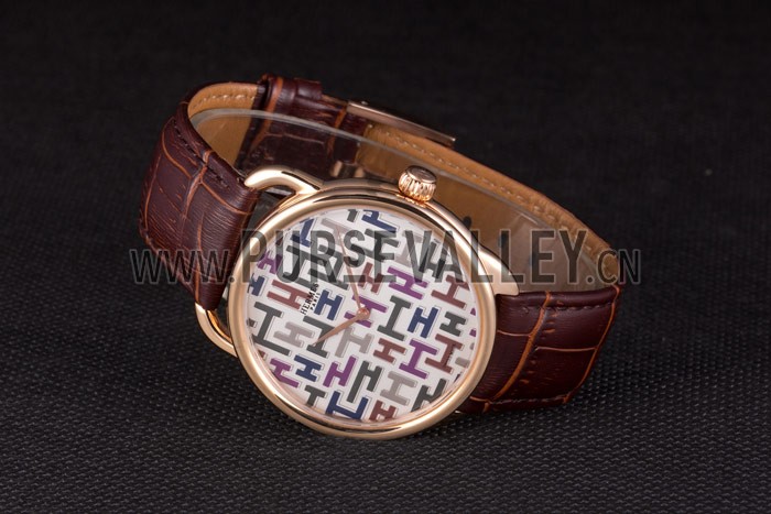 Hermes Classic Croco Leather Strap Multicolor Patterned Logo Dial 801402