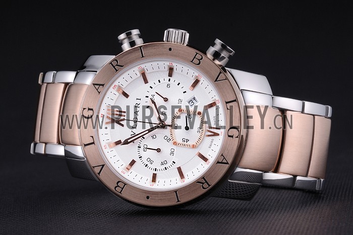 Bvlgari Diagono 46mm White Dial Stainless Steel Case Rose Gold Bezel Two Tone Bracelet