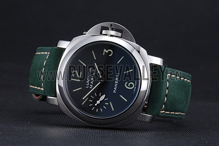 Panerai Luminor Marina Polished Stainless Steel Bezel Green Leather Bracelet 622310