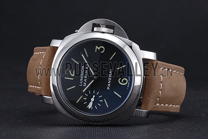 Panerai Luminor Marina Stainless Steel Bezel Khaki Leather Bracelet 622311