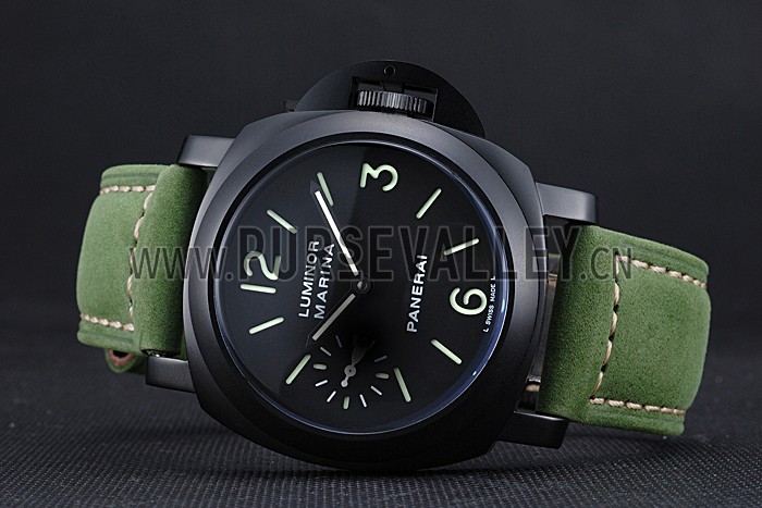 Panerai Luminor Marina Ion Plated Stainless Steel Bezel Green Leather Bracelet 622312