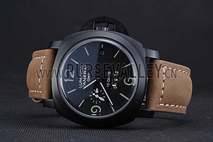 Panerai Luminor GMT Ion Plated Stainless Steel Bezel Khaki Leather Bracelet 622315