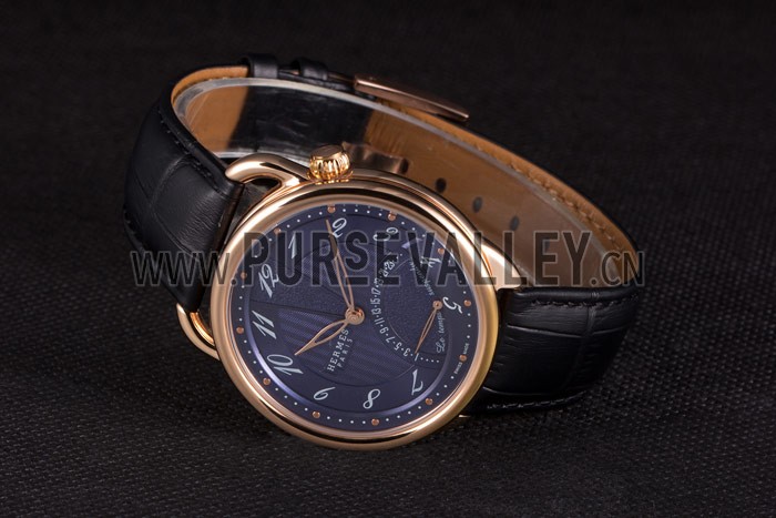 Hermes Classic Croco Leather Strap Navy Dial 801404