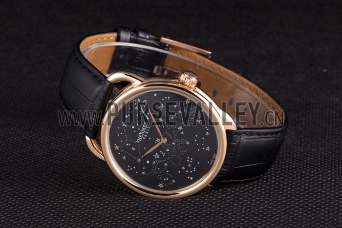 Hermes Classic Croco Leather Strap Black Dial 801405