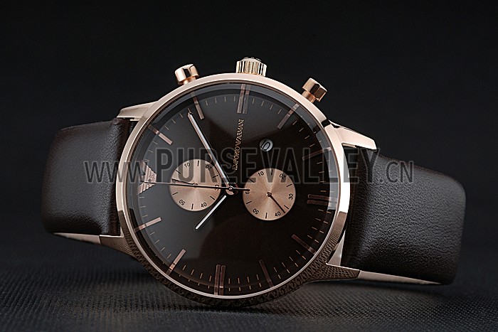 Emporio Armani Classic Chronograph Black Dial Rose Gold Case Black Leather Bracelet 622333