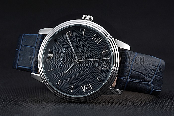 Emporio Armani Classic Dark Blue Dial Silver Case Dark Blue Leather Bracelet 622335