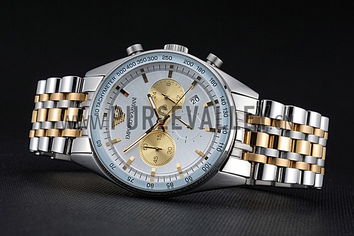 Emporio Armani Sportivo Chronograph Silver Dial Two Tone Stainless Steel Bracelet 622350