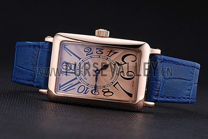 Franck Muller Long Island Classic Gold Dial Gold Case Blue Leather Band 622367