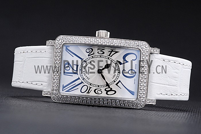 Franck Muller Long Island Classic White Dial Diamonds Case White Leather Band 622368