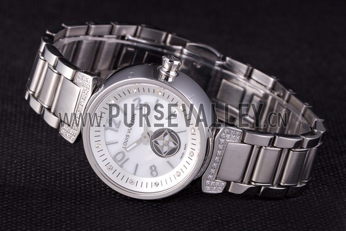 Louis Vuitton Tambour Stainless Steel Bracelet White Dial 801415