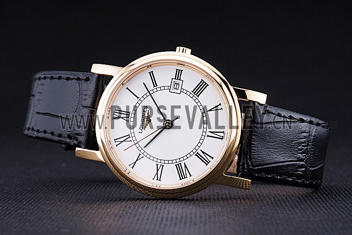 Longines La Grande Classique Round White Dial Gold Case Black Leather Band 622382