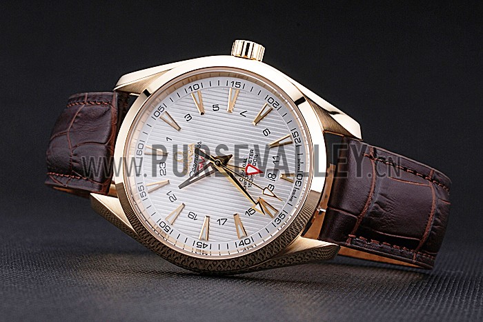 Omega Seamaster Planet Ocean GMT White Dial Gold Case Brown Leather Band 622399
