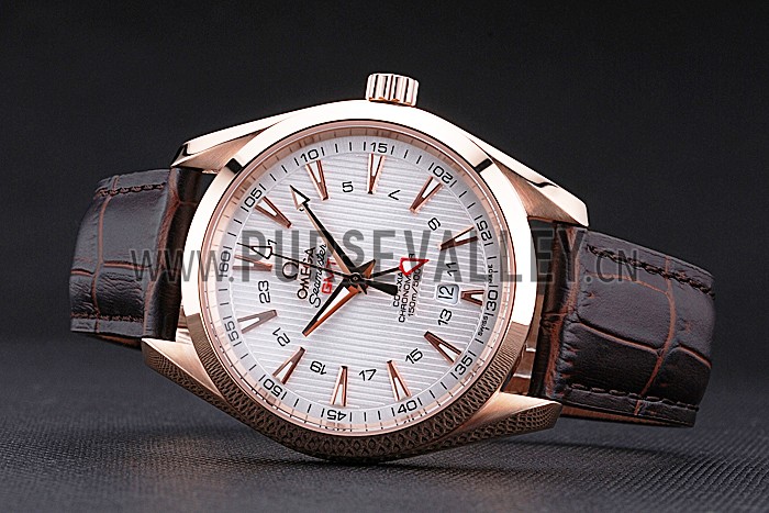 Omega Seamaster Planet Ocean GMT White Dial Rose Gold Case Brown Leather Band 622400