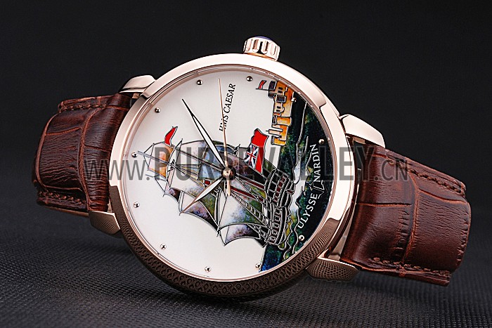Ulysse Nardin Classico HMS Caesar Limited Edition White Dial Brown Leather Strap 622425