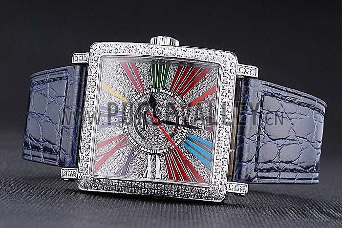 Franck Muller Master Square Color Dreams Diamonds Dial Diamonds Case Blue Leather Strap 622359