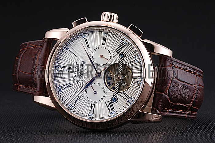 Patek Philippe Grand Complications Gold Case White Dial Roman Numerals Brown Leather Bracelet 622253