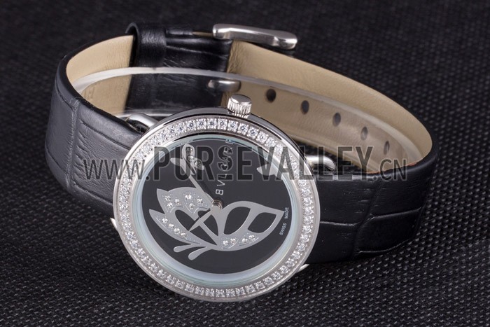 Bvlgari ZERO1 Butterfly Motif Black Leather Band Black Dial 621578