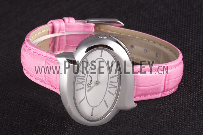 Chopard Luxury Silver Bezel with White Dial and Pink Leather Strap 621543