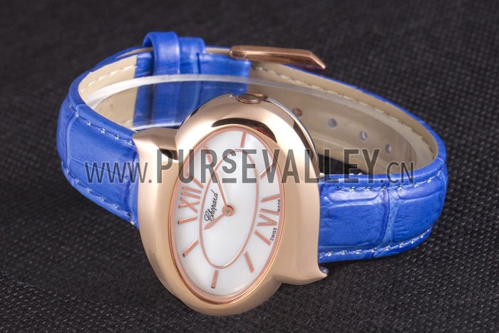 Chopard Luxury Gold Bezel with White Dial and Blue Leather Strap 621544