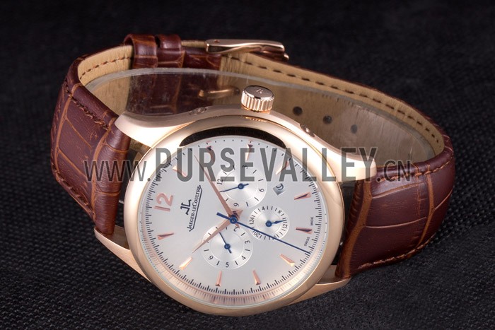 Jaeger Lecoultre Master Chronograph Gold Bezel Brown Leather Band 621610