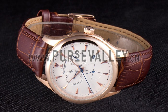 Jaeger Lecoultre Master Gold Bezel Brown Leather Band 621611