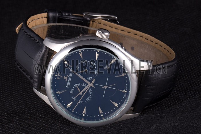 Jaeger Lecoultre Master Silver Bezel Black Leather Band 621615