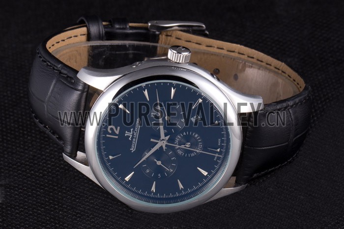 Jaeger Lecoultre Master Chronograph Silver Bezel Black Leather Band 621620