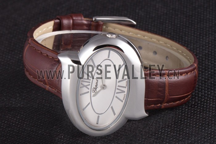 Chopard Luxury Silver Bezel with White Dial and Brown Leather Strap 621546